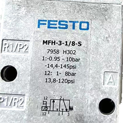 Originele fabriek FESTO magnetoventil MFH-3-1/8S serie 0692 Aluminium en koper lichtgrijs voor offsetprinter